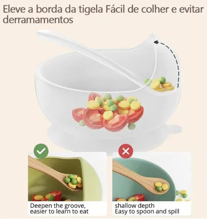 Conjunto Kit de Alimentação para Bebês de Silicone 8 Peças - Prato, Babador, Copo, Tigela e Talheres.